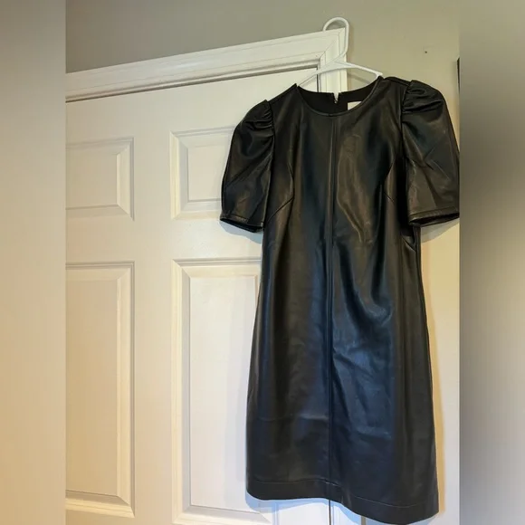 NWOT LOFT Short sleeve Black Leather Dress - Picture 4 of 7